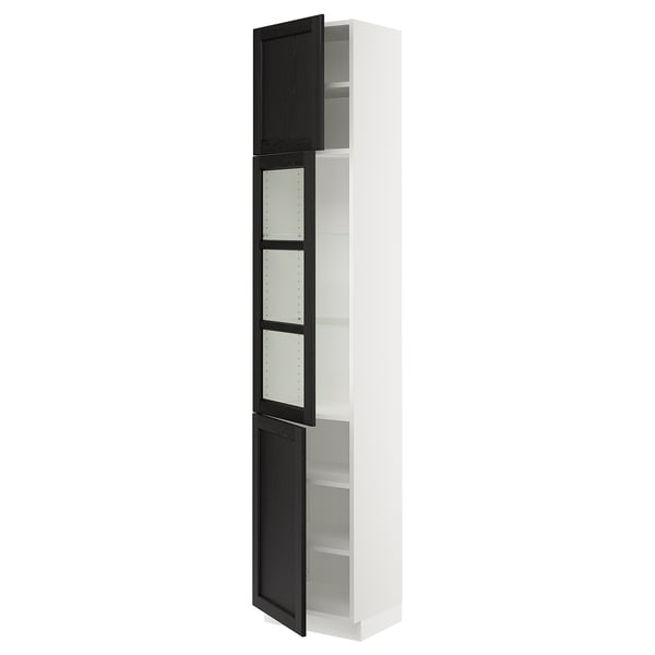 SEKTION Gabinete alto+puerta vidrio/2 prta, blanco/Lerhyttan teñido en negro, 18x15x90 "