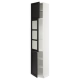SEKTION Gabinete alto+puerta vidrio/2 prta, blanco/Lerhyttan teñido en negro, 18x15x90 "