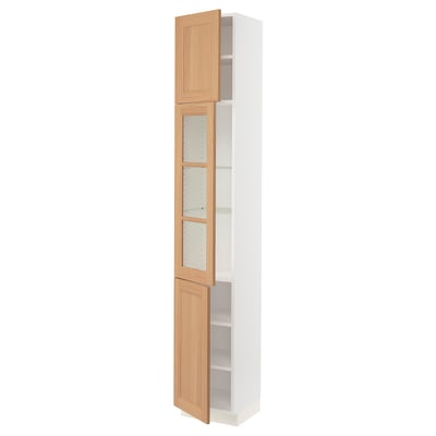 SEKTION Gabinete alto+puerta vidrio/2 prta, blanco/Vedhamn roble, 15x15x90 "