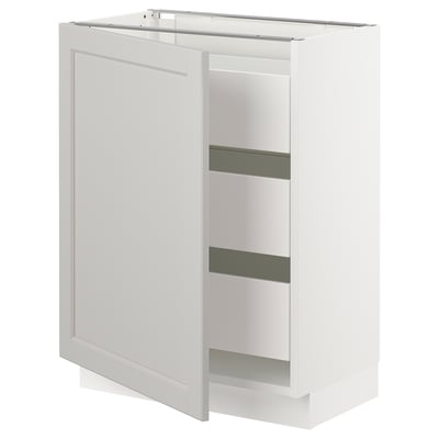 SEKTION Gabinete bajo+1 puerta/3 cajones, blanco Maximera/Lerhyttan gris claro, 24x15x30 "