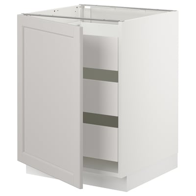 SEKTION Gabinete bajo+1 puerta/3 cajones, blanco Maximera/Lerhyttan gris claro, 24x24x30 "