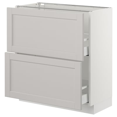 SEKTION Gabinete bajo+2 cajones, blanco Maximera/Lerhyttan gris claro, 30x15x30 "