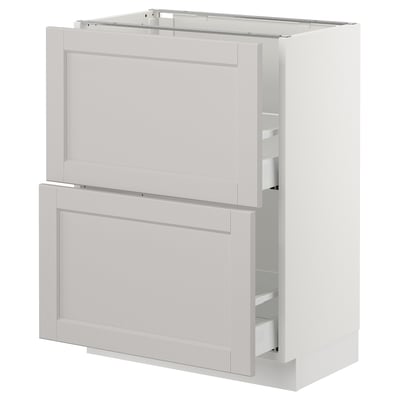 SEKTION Gabinete bajo+2 cajones, blanco Maximera/Lerhyttan gris claro, 24x15x30 "
