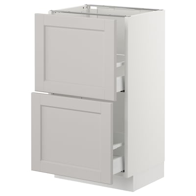 SEKTION Gabinete bajo+2 cajones, blanco Maximera/Lerhyttan gris claro, 18x15x30 "