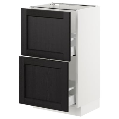 SEKTION Gabinete bajo+2 cajones, blanco Maximera/Lerhyttan teñido en negro, 18x15x30 "