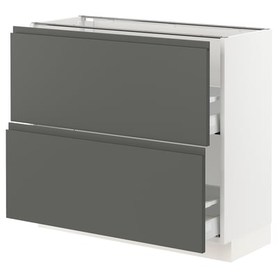 SEKTION Gabinete bajo+2 cajones, blanco Maximera/Voxtorp gris oscuro, 36x15x30 "