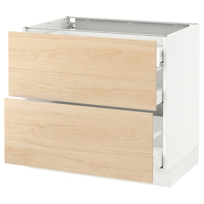 SEKTION Gabinete bajo+2 frentes/3 cajones, blanco Maximera/Askersund efecto de fresno claro, 36x24x30 "