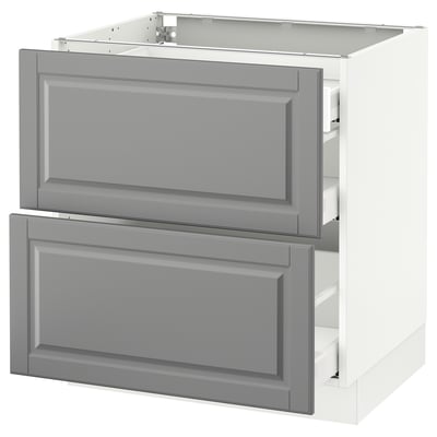SEKTION Gabinete bajo+2 frentes/3 cajones, blanco Maximera/Bodbyn gris, 30x24x30 "