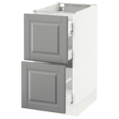 SEKTION Gabinete bajo+2 frentes/3 cajones, blanco Maximera/Bodbyn gris, 15x24x30 "