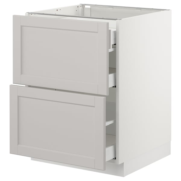 SEKTION Gabinete bajo+2 frentes/3 cajones, blanco Maximera/Lerhyttan gris claro, 24x24x30 "