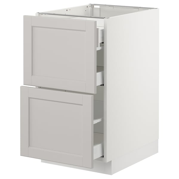 SEKTION Gabinete bajo+2 frentes/3 cajones, blanco Maximera/Lerhyttan gris claro, 18x24x30 "