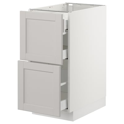 SEKTION Gabinete bajo+2 frentes/3 cajones, blanco Maximera/Lerhyttan gris claro, 15x24x30 "