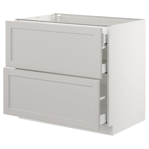 SEKTION Gabinete bajo+2 frentes/3 cajones, blanco Maximera/Lerhyttan gris claro, 36x24x30 "