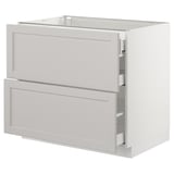 SEKTION Gabinete bajo+2 frentes/3 cajones, blanco Maximera/Lerhyttan gris claro, 36x24x30 "