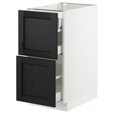 SEKTION Gabinete bajo+2 frentes/3 cajones, blanco Maximera/Lerhyttan teñido en negro, 15x24x30 "