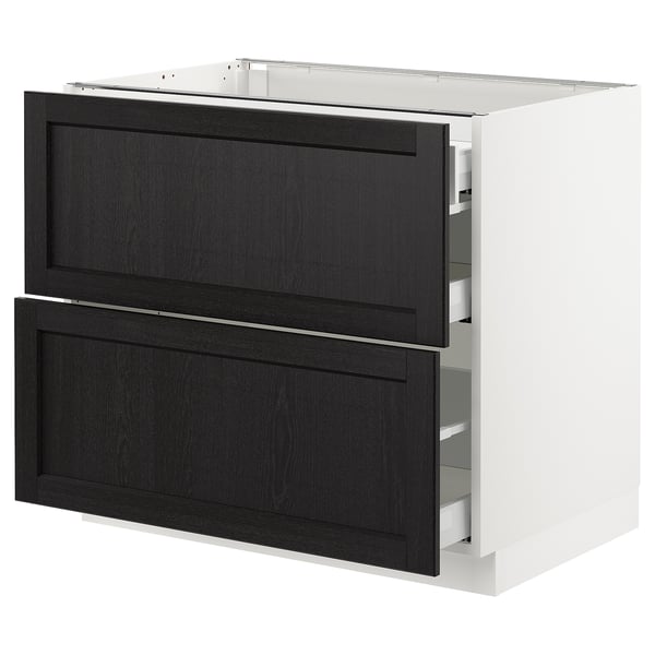 SEKTION Gabinete bajo+2 frentes/3 cajones, blanco Maximera/Lerhyttan teñido en negro, 36x24x30 "