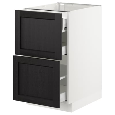 SEKTION Gabinete bajo+2 frentes/3 cajones, blanco Maximera/Lerhyttan teñido en negro, 18x24x30 "