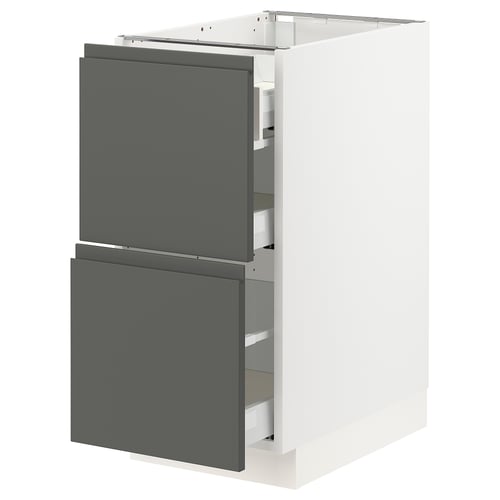 SEKTION Gabinete bajo+2 frentes/3 cajones, blanco Maximera/Voxtorp gris oscuro, 15x24x30 "