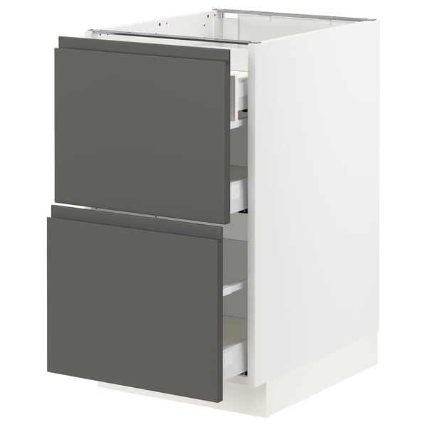 SEKTION Gabinete bajo+2 frentes/3 cajones, blanco Maximera/Voxtorp gris oscuro, 18x24x30 "
