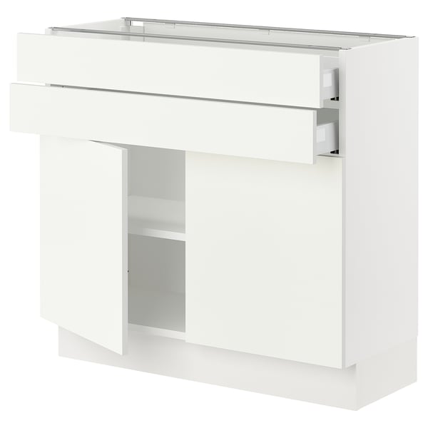 SEKTION Gabinete bajo+2 puertas/2 cajones, blanco/Vallstena blanco, 36x15x30 "