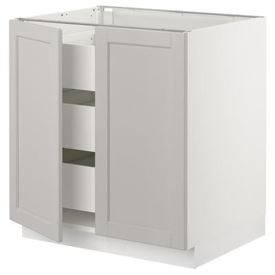 SEKTION Gabinete bajo+2 puertas/3 cajones, blanco Maximera/Lerhyttan gris claro, 30x24x30 "