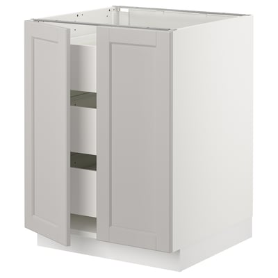 SEKTION Gabinete bajo+2 puertas/3 cajones, blanco Maximera/Lerhyttan gris claro, 24x24x30 "