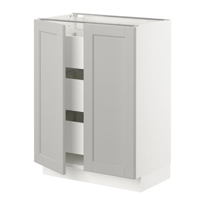 SEKTION Gabinete bajo+2 puertas/3 cajones, blanco Maximera/Lerhyttan gris claro, 24x15x30 "