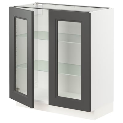 SEKTION Gabinete bajo+2 puertas de vidrio, blanco/Axstad gris oscuro, 30x15x30 "