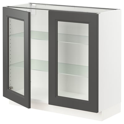 SEKTION Gabinete bajo+2 puertas de vidrio, blanco/Axstad gris oscuro, 36x15x30 "
