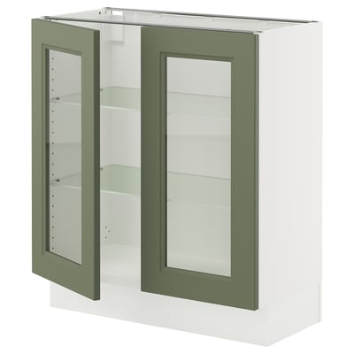 SEKTION Gabinete bajo+2 puertas de vidrio, blanco/Axstad gris-verde, 30x15x30 "