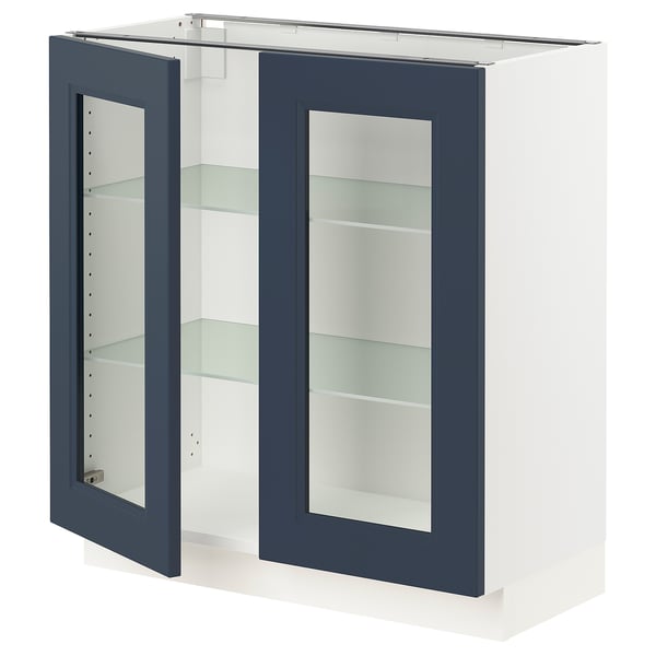 SEKTION Gabinete bajo+2 puertas de vidrio, blanco Axstad/mate azul, 30x15x30 "