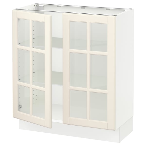 SEKTION Gabinete bajo+2 puertas de vidrio, blanco/Bodbyn color hueso, 30x15x30 "