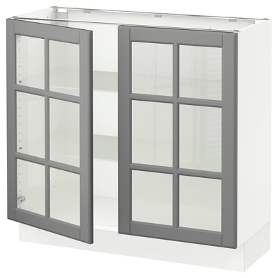 SEKTION Gabinete bajo+2 puertas de vidrio, blanco/Bodbyn gris, 36x15x30 "
