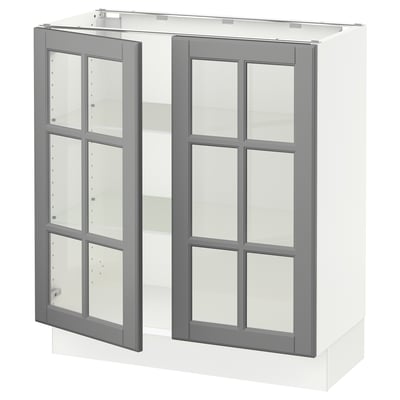 SEKTION Gabinete bajo+2 puertas de vidrio, blanco/Bodbyn gris, 30x15x30 "