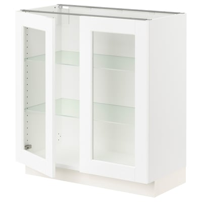SEKTION Gabinete bajo+2 puertas de vidrio, blanco Enköping/blanco efecto madera, 30x15x30 "
