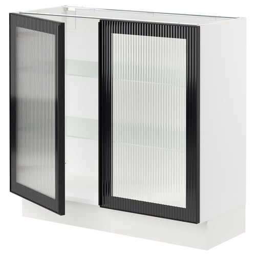 SEKTION Gabinete bajo+2 puertas de vidrio, blanco/Hejsta vidrio acanalado antracita, 36x15x30 "