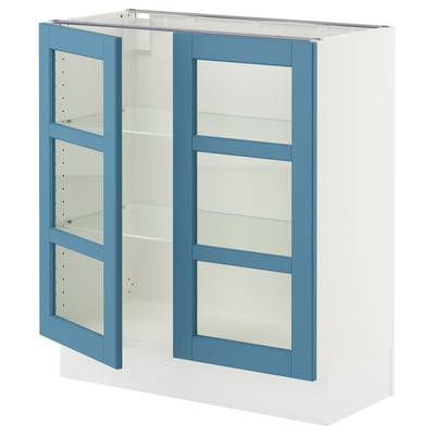 SEKTION Gabinete bajo+2 puertas de vidrio, blanco/Lerhyttan azul, 30x15x30 "