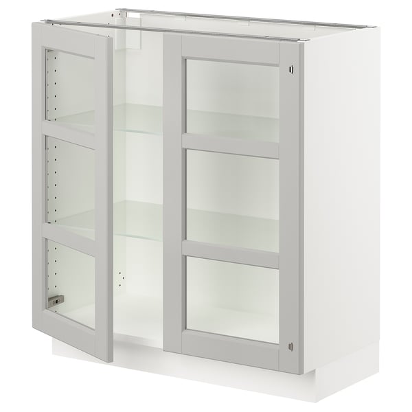 SEKTION Gabinete bajo+2 puertas de vidrio, blanco/Lerhyttan gris claro, 30x15x30 "
