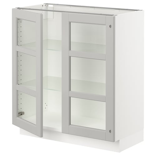 SEKTION Gabinete bajo+2 puertas de vidrio, blanco/Lerhyttan gris claro, 30x15x30 "