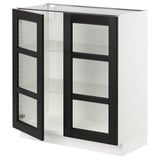 SEKTION Gabinete bajo+2 puertas de vidrio, blanco/Lerhyttan teñido en negro, 30x15x30 "
