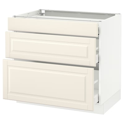 SEKTION Gabinete bajo+3 cajones, blanco Maximera/Bodbyn color hueso, 36x24x30 "