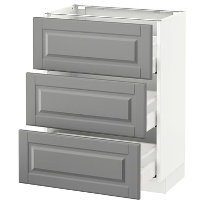 SEKTION Gabinete bajo+3 cajones, blanco Maximera/Bodbyn gris, 24x15x30 "