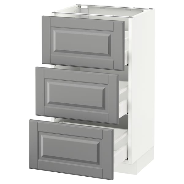 SEKTION Gabinete bajo+3 cajones, blanco Maximera/Bodbyn gris, 18x15x30 "