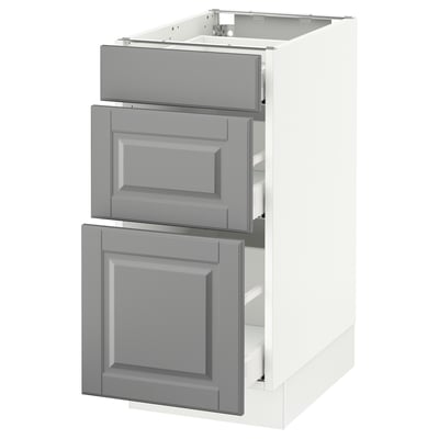 SEKTION Gabinete bajo+3 cajones, blanco Maximera/Bodbyn gris, 15x24x30 "