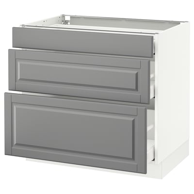 SEKTION Gabinete bajo+3 cajones, blanco Maximera/Bodbyn gris, 36x24x30 "
