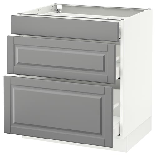 SEKTION Gabinete bajo+3 cajones, blanco Maximera/Bodbyn gris, 30x24x30 "
