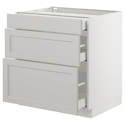 SEKTION Gabinete bajo+3 cajones, blanco Maximera/Lerhyttan gris claro, 30x24x30 "