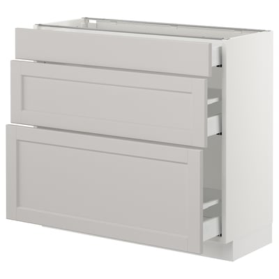 SEKTION Gabinete bajo+3 cajones, blanco Maximera/Lerhyttan gris claro, 36x15x30 "