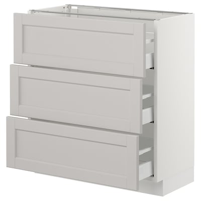 SEKTION Gabinete bajo+3 cajones, blanco Maximera/Lerhyttan gris claro, 30x15x30 "