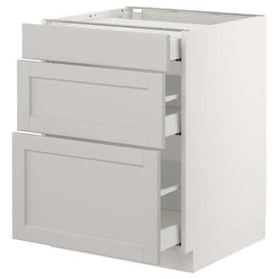 SEKTION Gabinete bajo+3 cajones, blanco Maximera/Lerhyttan gris claro, 24x24x30 "